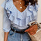 Blusa Rayada Cuello V Manga Larga Versátil para Mujer