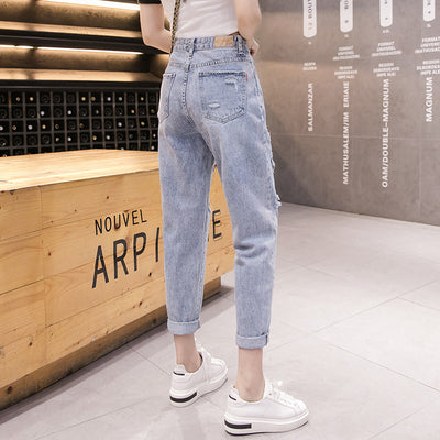 Jeans Rectos de Cintura Alta Holgados con Roturas para Mujer - Image 4