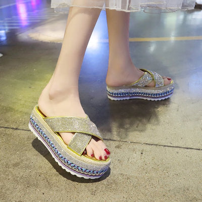 Pantuflas Plataforma Impermeables con Strass y Tejido Cruzado para Mujer - Image 15