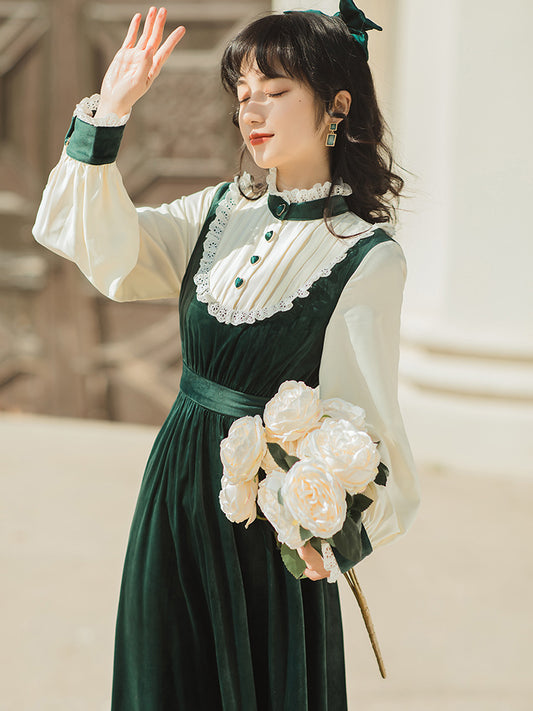 Vestido Terciopelo Diseño Francés con Efecto Dos Piezas Bordado - Image 2