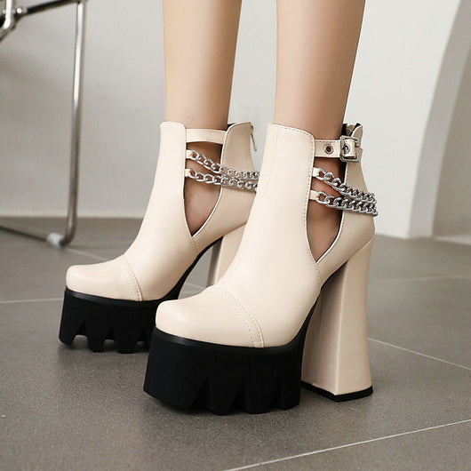 Sandalias Tacón Alto Grueso Punta Abierta para Mujer - Image 3