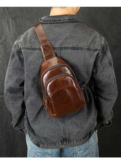 Bolsa de Pecho Minimalista de Cuero Genuino Gran Capacidad para Hombre - Image 9