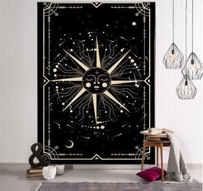 Tapiz de Tarot Witchcraft con Patrón Geométrico del Universo - Negro y Khaki - Image 10
