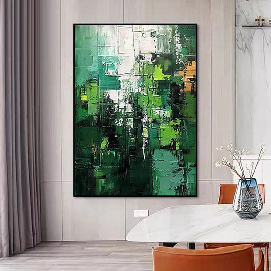 Cuadro Abstracto Paisaje Verde Pintura Hecha a Mano Minimalista Texturizado - Image 8