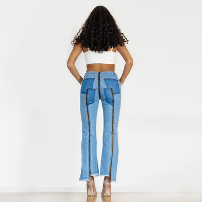 Jeans Skinny Azul Claro con Diseño de Cremallera y Corte Irregular - Image 4