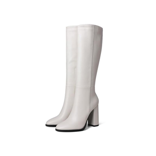 Botas de Cuero con Cierre para Mujer Talla Grande - Tacón Grueso Versátil - Image 4