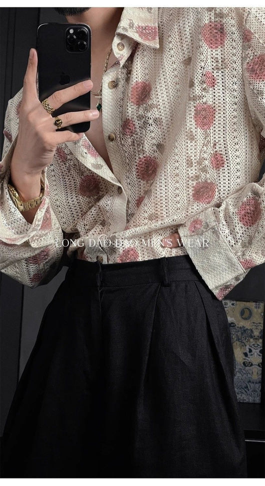 Camisa Manga Larga Floral Calada para Hombre - Image 9