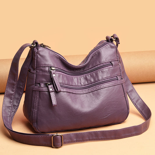 Bolso Bandolera de Cuero Genuino Lavado - Diseño Minimalista Versátil - Image 2