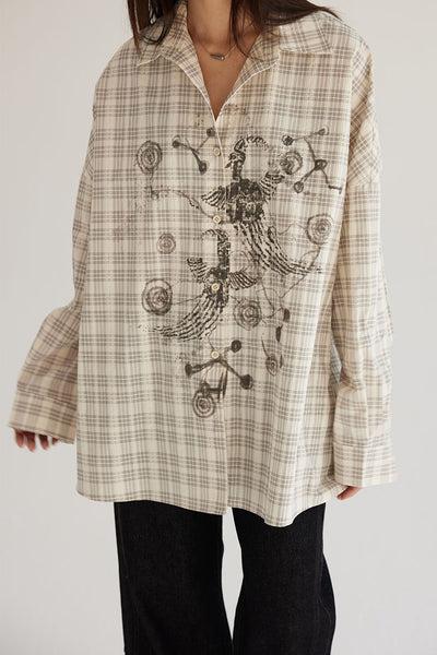 Camisa Cuadriculada Beige Oversized con Protección Solar para Mujer - Image 13