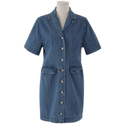 Vestido Denim Holgado con Bolsillos Dobles - Manga Corta - Image 15