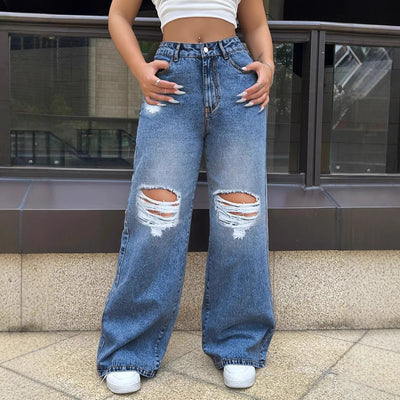 Jeans Rotos Deslavados Rectos Anchos - Image 6