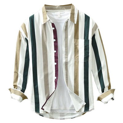 Camisa Manga Larga a Rayas Hombre Cuello Cuadrado Suelta Casual Artística - Image 5