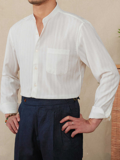 Camisa de Manga Larga con Rayas Seersucker y Cuello Ancho - Image 10
