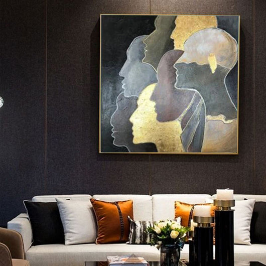 Cuadro Abstracto Dorado Moderno - Pintura al Óleo Artesanal de Lujo para Sala de Estar