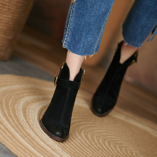 Zapatos de Tacón Medio con Cremallera Lateral y Punta Redonda para Mujer - Image 2