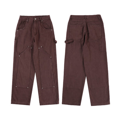 Pantalones Vaqueros Rectos Sueltos Multi-bolsillos Color Sólido - Image 5