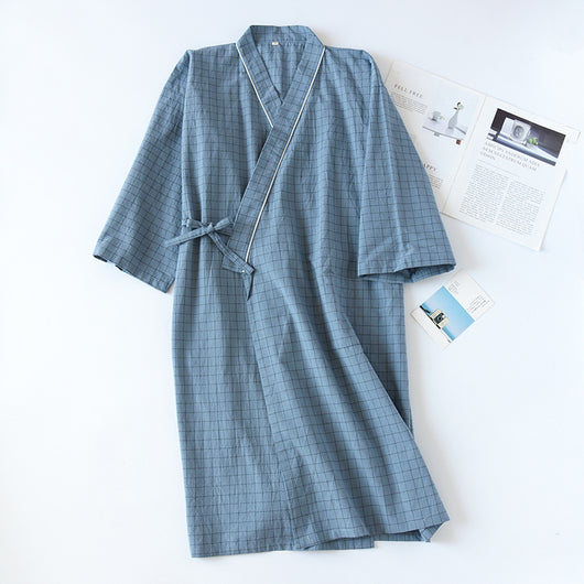 Bata Kimono Japonesa de Algodón Gasa para Hombre - Primavera Verano - Image 9