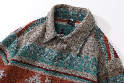 Camisa Étnica Suelta de Lana con Contraste de Colores para Hombre - Image 8