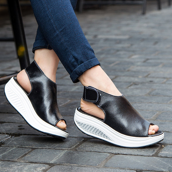 Sandalias Plataforma Boca de Pez con Malla y Base de Madera para Mujer