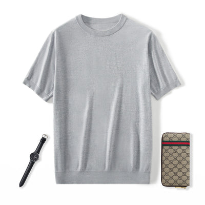 Camiseta Manga Corta Hombre Cuello Redondo Tejida Suelta Casual - Image 11