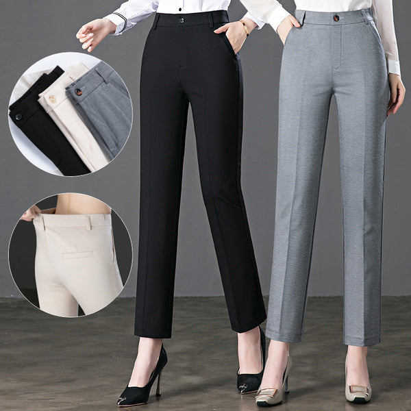 Pantalones Rectos Holgados Cintura Alta Elásticos para Otoño