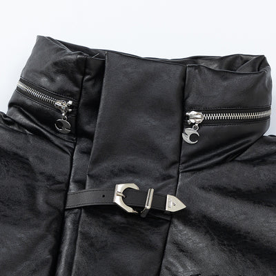 Abrigo de Cuero PU con Cuello Parado y Forro Térmico - Image 3