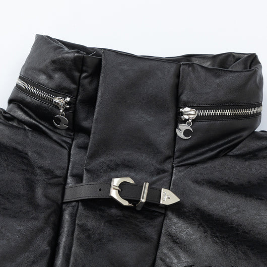 Abrigo de Cuero PU con Cuello Parado y Forro Térmico - Image 3