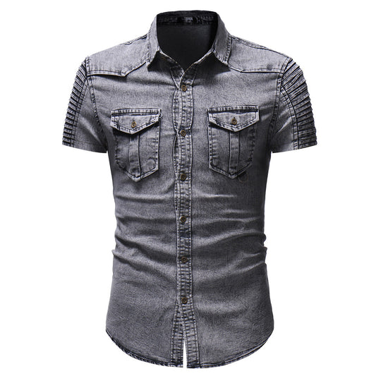 Camisa Denim con Pliegues Personalizados en Mangas
