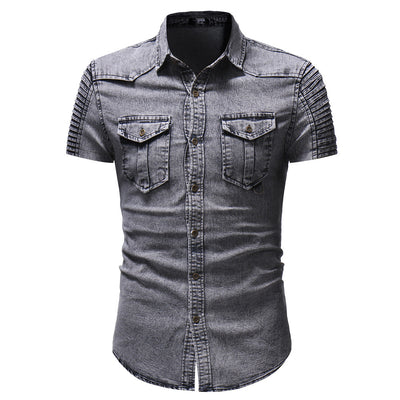Camisa Denim con Pliegues Personalizados en Mangas