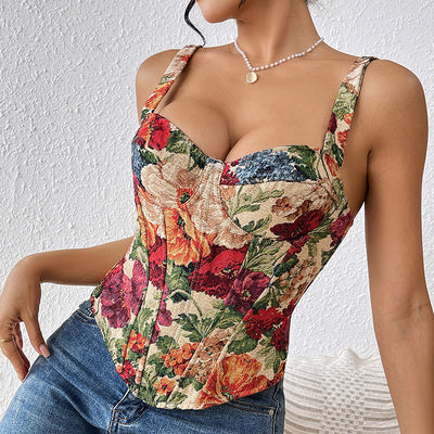 Musculosa Retro Floral con Tirantes Estilo Francés para Mujer - Image 3
