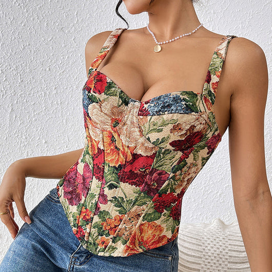 Musculosa Retro Floral con Tirantes Estilo Francés para Mujer - Image 3