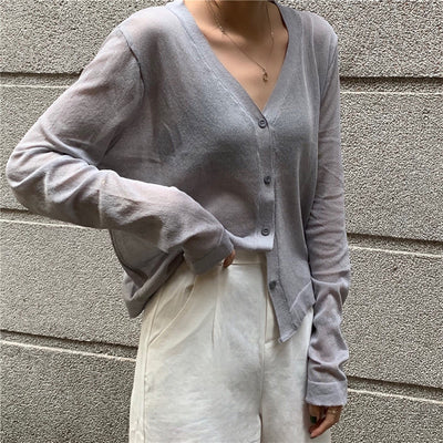Cardigan de Seda de Hielo Tejido Fino con Protección Solar para Mujer - Image 4