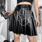 Falda de Cuero PU Plisada con Cadenas Punk