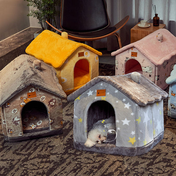 Casa Plegable para Perros y Gatos - Cama Térmica Desmontable Tipo Villa