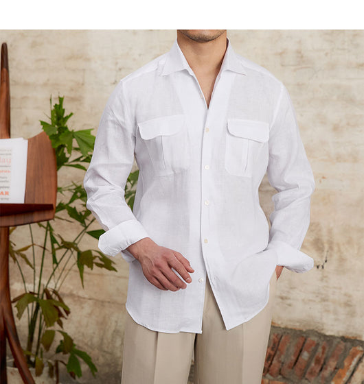 Camisa Retro de Lino Puro Transpirable Manga Larga para Hombre - Image 4