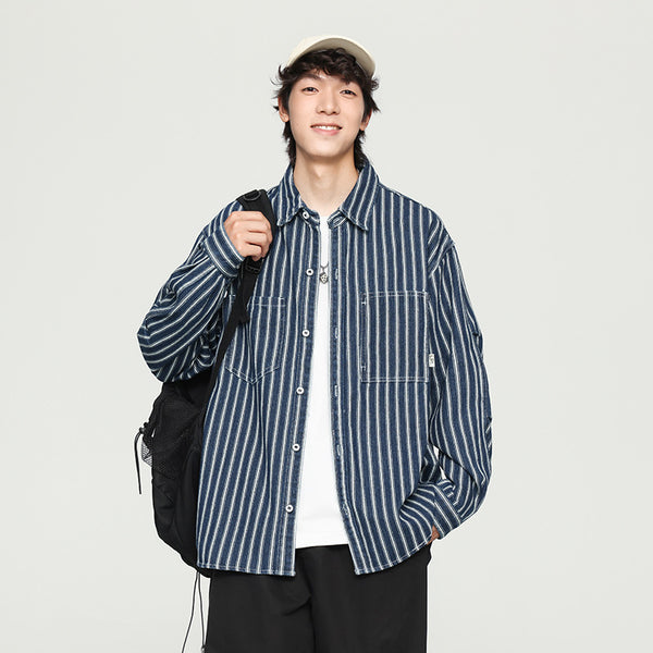 Camisa Denim a Rayas Efecto Vintage Manga Larga