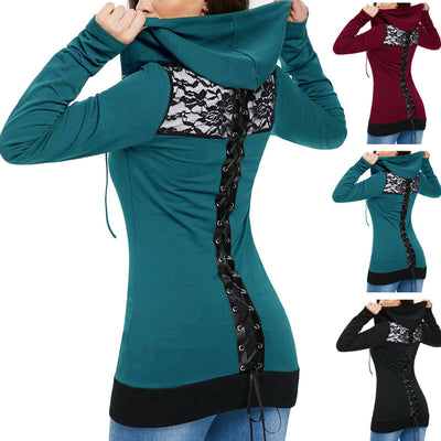 Abrigo Deportivo para Mujer con Capucha y Detalles de Encaje - Image 2