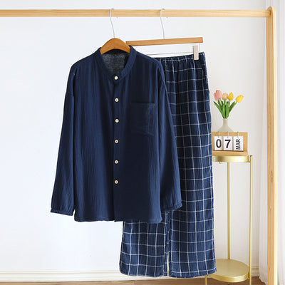 Pijama de Gasa de Algodón para Hombre - Primavera y Otoño - Image 6