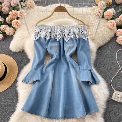 Vestido Denim Asimétrico con Costura Decorativa