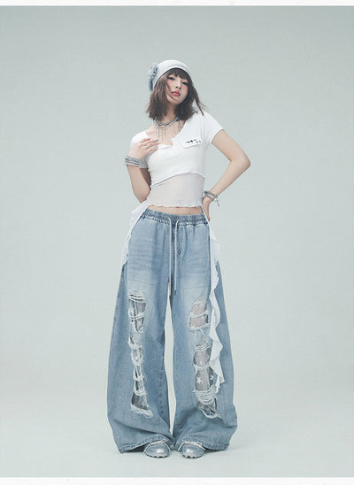 Pantalones Casuales Rotos con Parches Denim para Bailar - Image 25