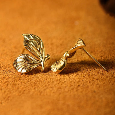 Aretes Mariposa en Oro 18K con Hoja Amarilla - Diseño Personalizado Étnico - Image 3