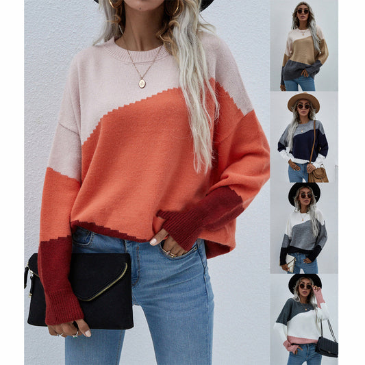 Suéter Holgado Talla Grande Ejecutivo Cuello Redondo a Rayas para Mujer
