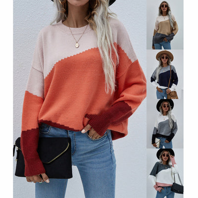 Suéter Holgado Talla Grande Ejecutivo Cuello Redondo a Rayas para Mujer