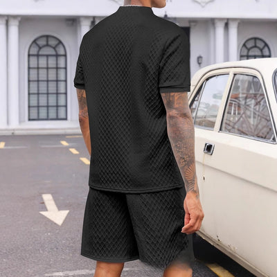 Conjunto Corto de Verano para Hombre con Estampado Jacquard y Cuadros - Image 3