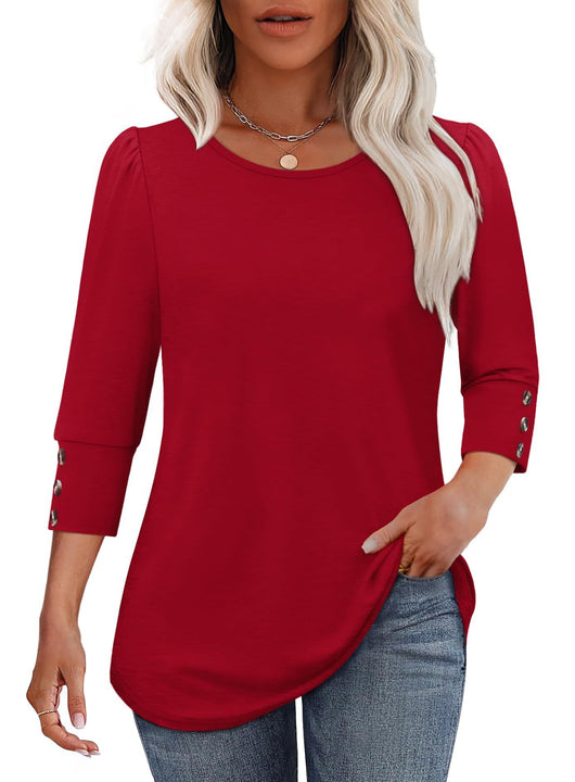 Blusa Elegante Estampada con Botones y Mangas 3/4 Cuello Redondo - Image 34