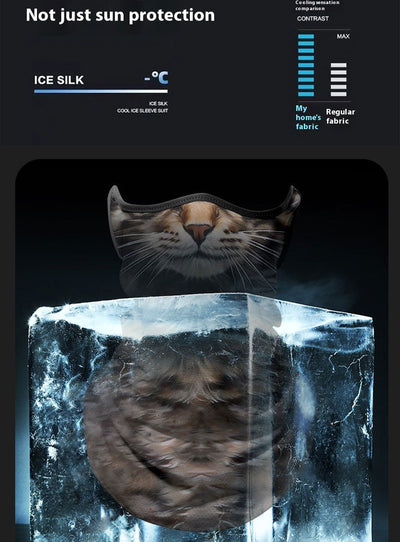 Yellow cat face ice silk neck gaiter with ear loops, designed for sun protection during outdoor sports like cycling. - Image 12
