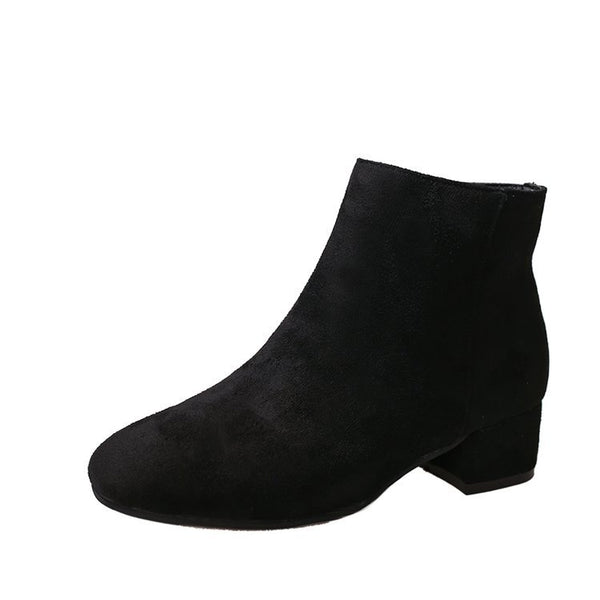 Botas Cortas Martin Estilo Coreano Tacón Grueso Gamuza para Mujer