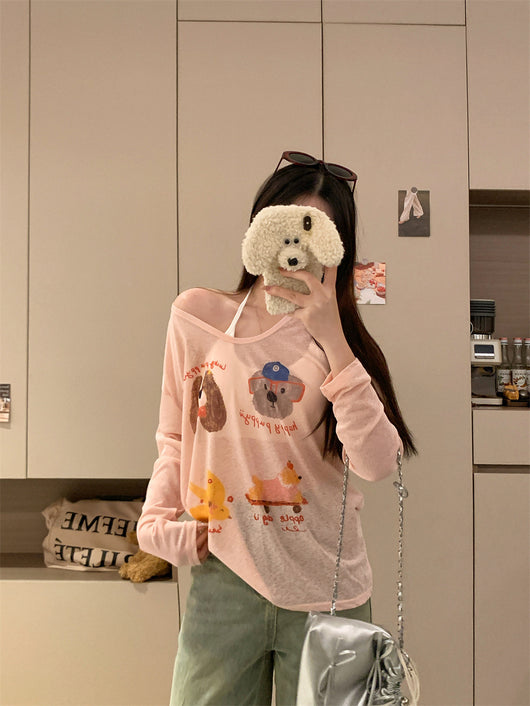 Blusa Suelta Estampado Cachorro Protección Solar - Image 18