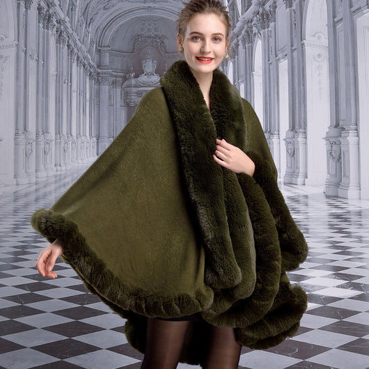 Capa de Lujo con Cuello de Piel de Conejo Rex para Mujer - Image 3