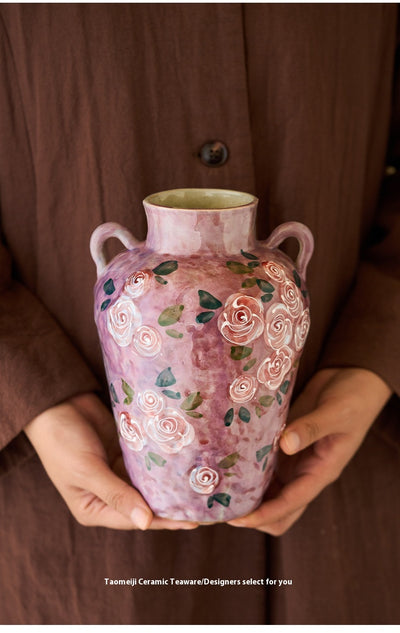 Florero de Porcelana China Pintado a Mano con Rosas - Image 18